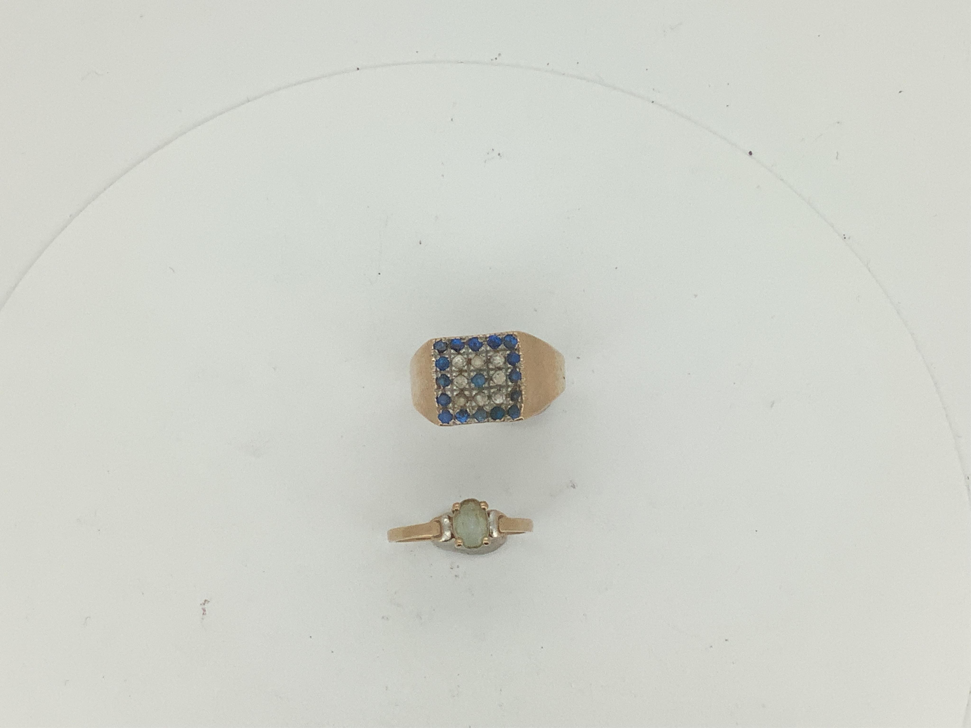 A recent 9ct gold and pave set two colour paste ring, size P/Q and one other 9ct and gem set ring.